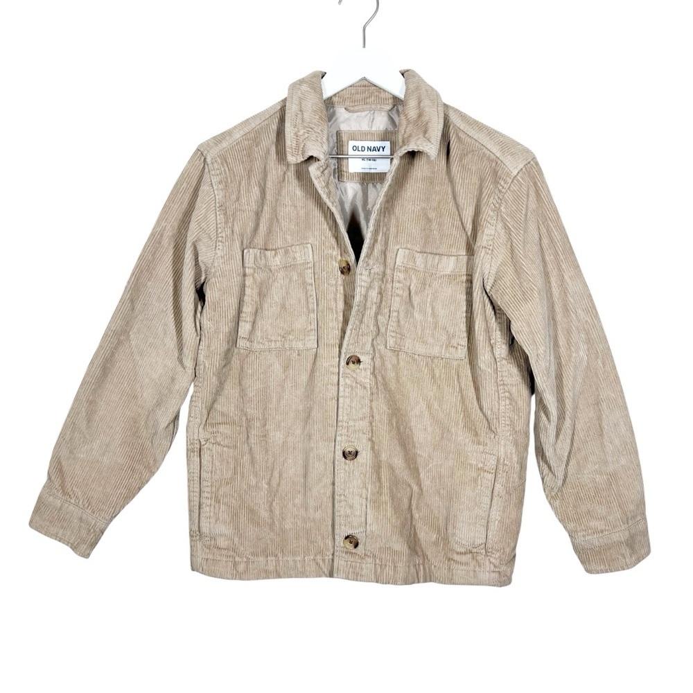 Old Navy Boys Tan Corduroy Button Up Shacket Jacket Size XL 14-16 Fall Autumn